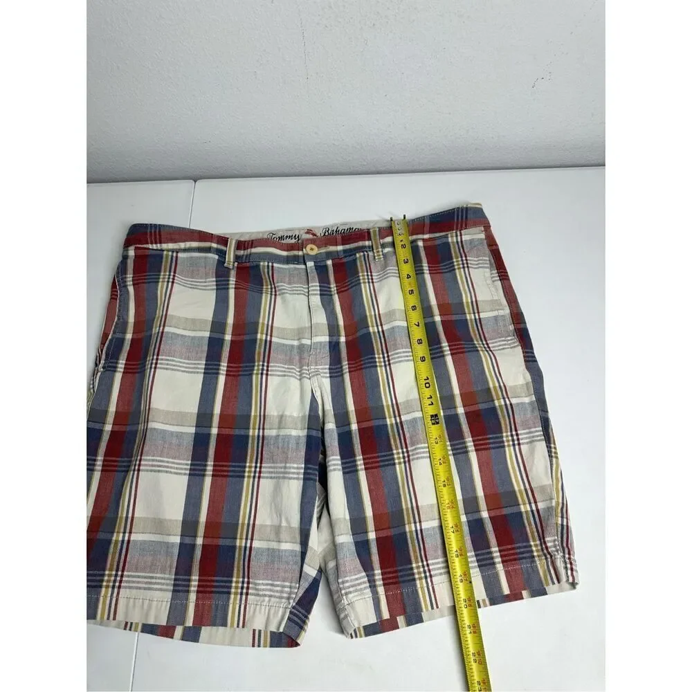 Tommy Bahama Men’s Cotton Blend  Plaid Cargo Shorts Size 42 Blue Red White